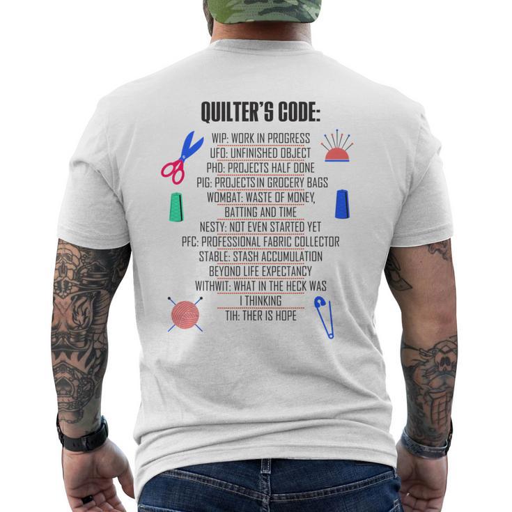 Seamstress Sewist Tailor Quilter's Code Quilting Pattern Men's T-shirt Back Print