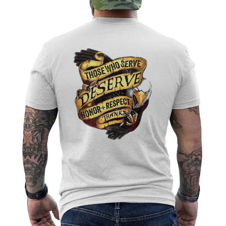 Those Who Serve Deserve Honor Respect Thanks Veterans Flag Mens Back Print T-shirt