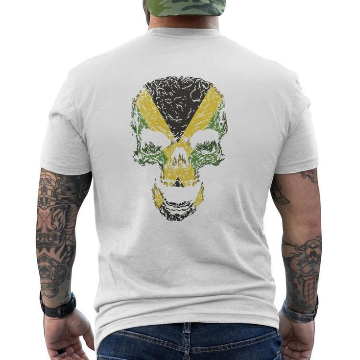 Skull With Jamaica Flag Skeleton Jamaican Roots Mens Back Print T-shirt