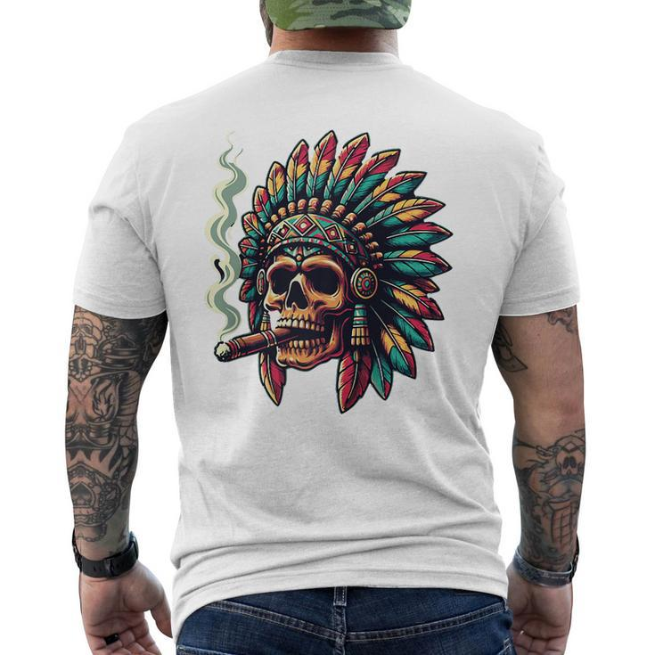 Smoking Cigar Indian Skull Colorful Headdress Lounge Gear Men's T-shirt Back Print