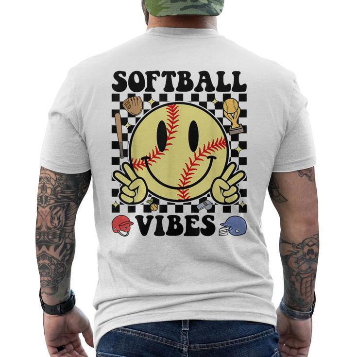 Softball Vibes Smile Face Game Day Softball Mom Men's T-shirt Back Print