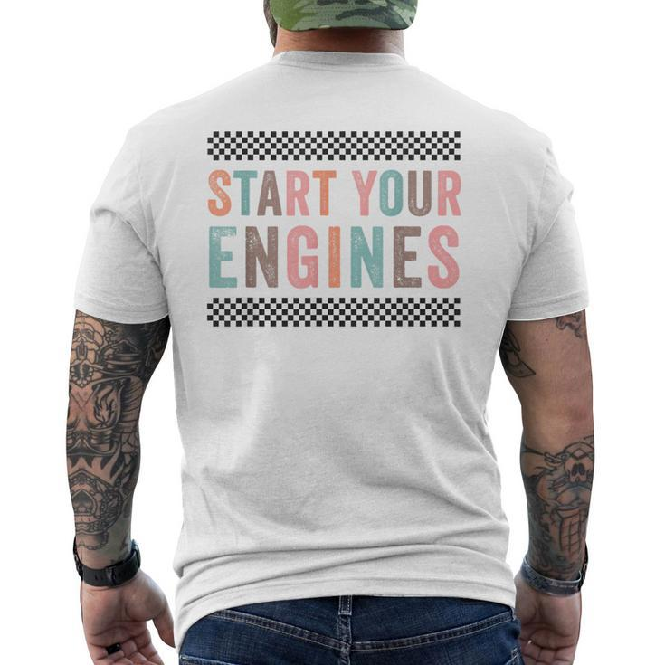 Start Your Engines Vintage Retro Checkered Flag Racing Car Men's T-shirt Back Print