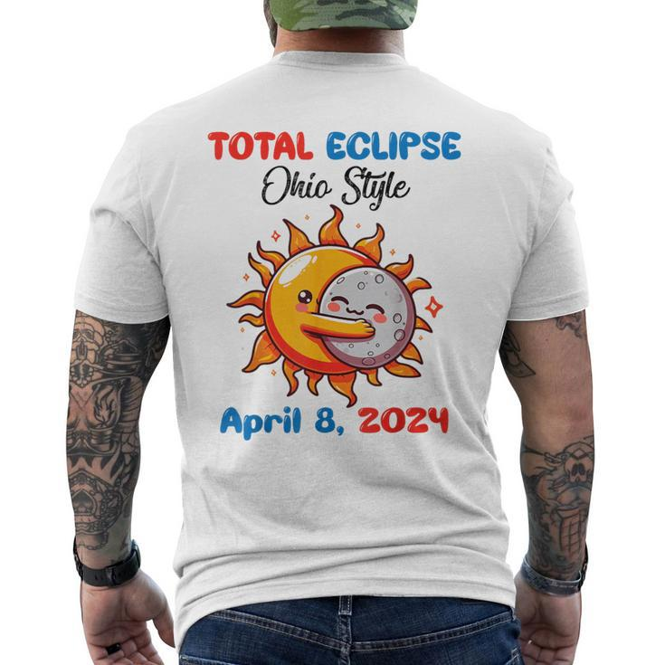 Sun Moon Hug Together Total Eclipse Ohio Style April 8 2024 Men's T-shirt Back Print