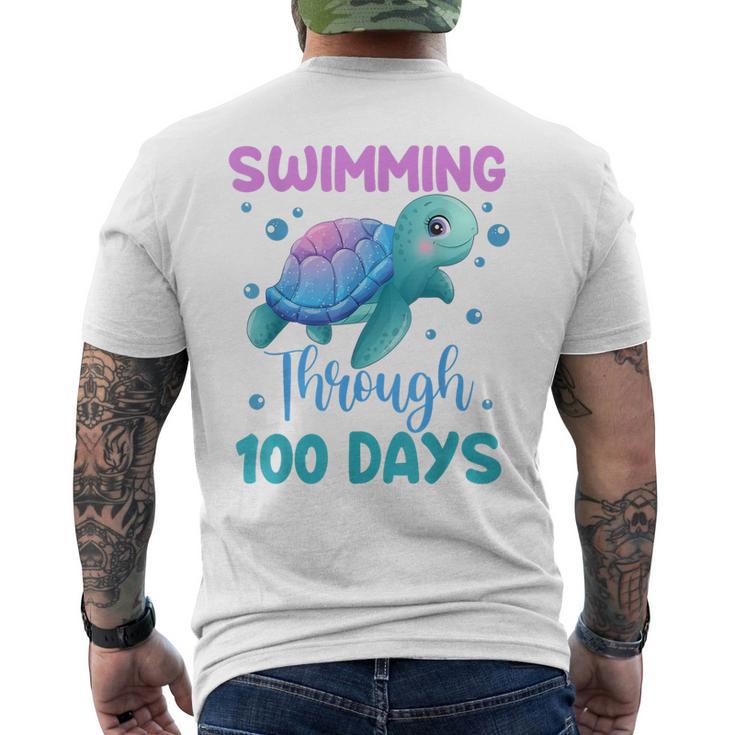 Swimming Through 100 Days Cute Turtle 100Th Day Of School Men's T-shirt Back Print