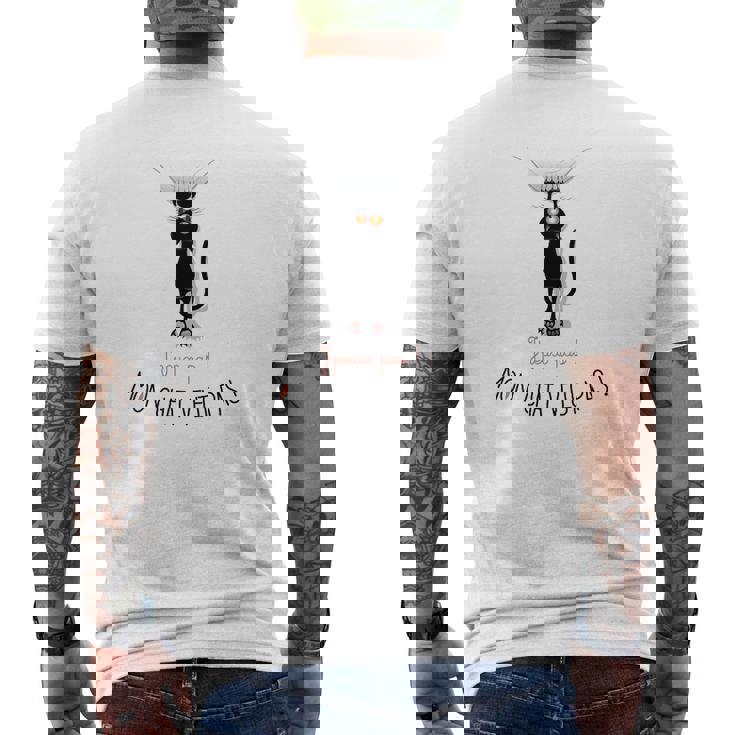 T-shirt imprimé au dos J'peux Pas Mon Chat Veut Pas, Humour Pour Amateurs de Chats