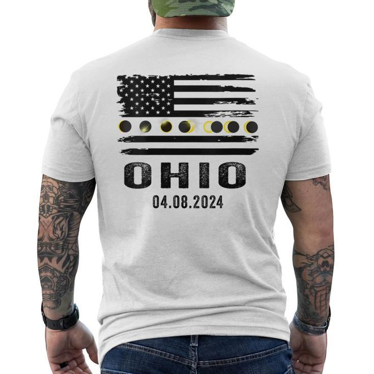 Total Solar Eclipse 2024 Totality Ohio Usa American Flag Men's T-shirt Back Print
