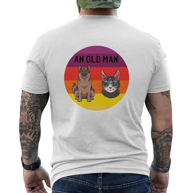 Never Underestimate An Old Man With German Shepherd Cat Men's T-shirt Back Print