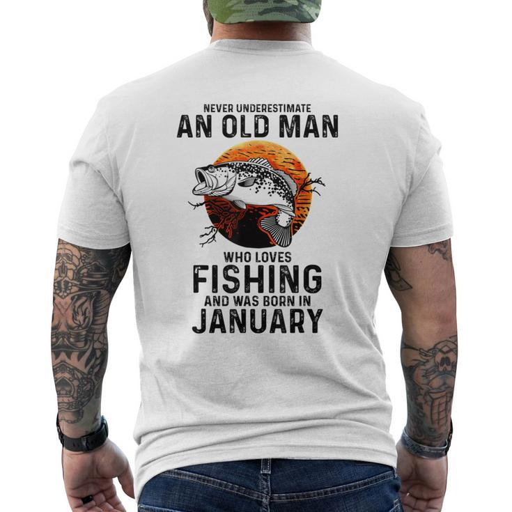 Never Underestimate Old Man Who Love Fishing Born In January Men's T-shirt Back Print