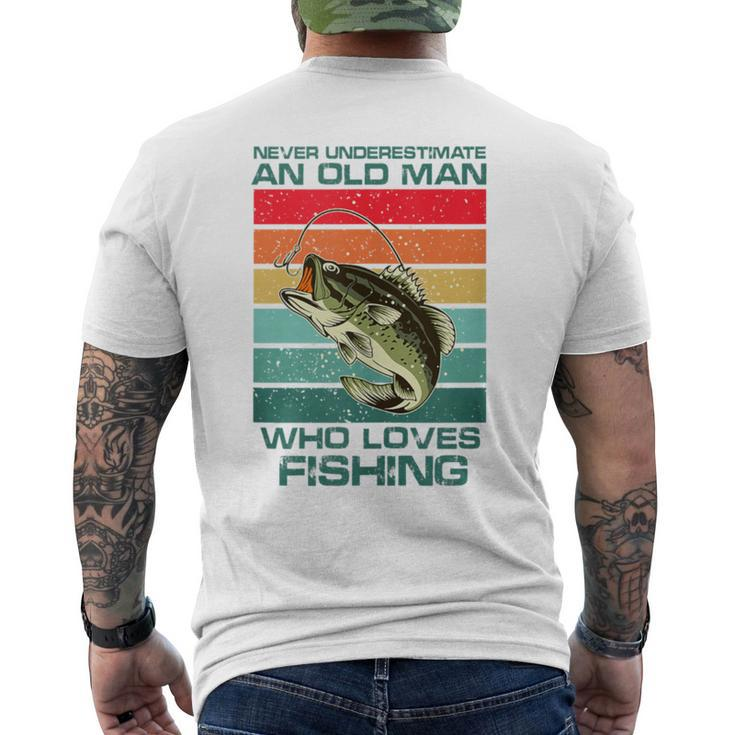Never Underestimate A Old Man Who Loves Fishing Bass Vintage Men's T-shirt Back Print