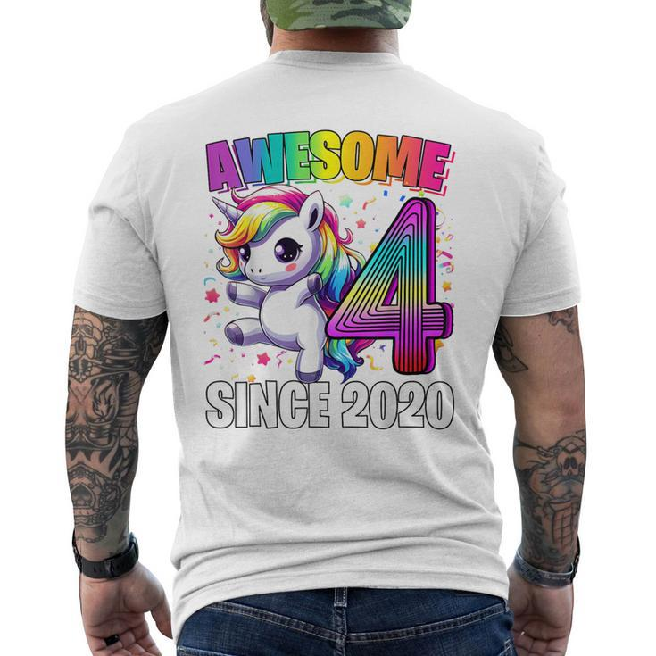 Unicorn 4Th Birthday 4 Year Old Unicorn Party Girls Outfit Men's T-shirt Back Print