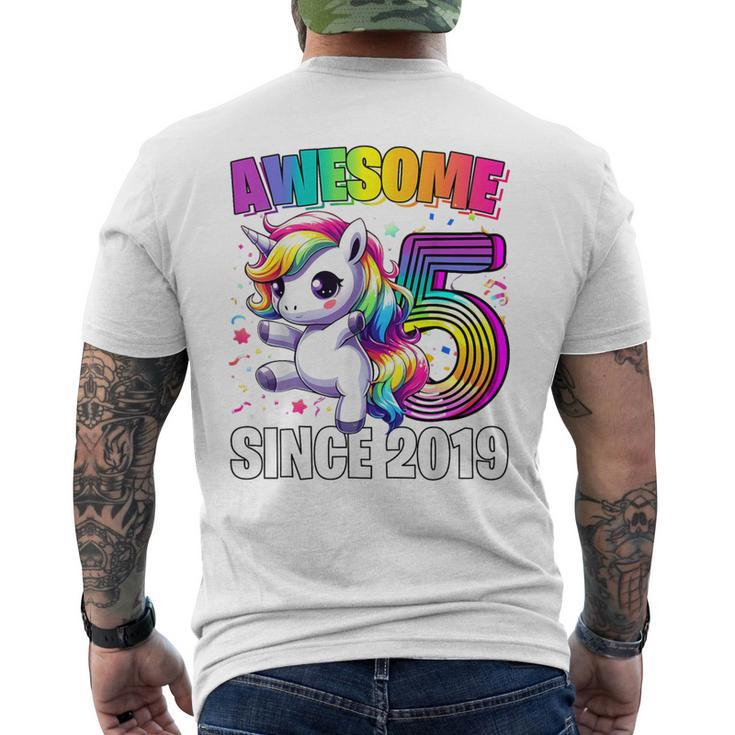 Unicorn 5Th Birthday 5 Year Old Unicorn Party Girls Outfit Men's T-shirt Back Print