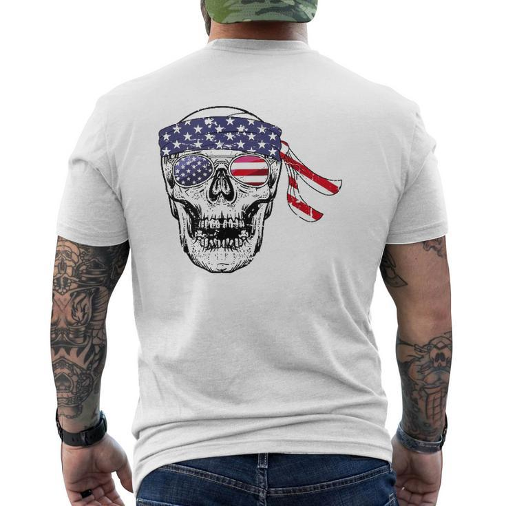 Vintage 4Th Of July Skull Graphic Art Us Flag Patriotic Mens Back Print T-shirt