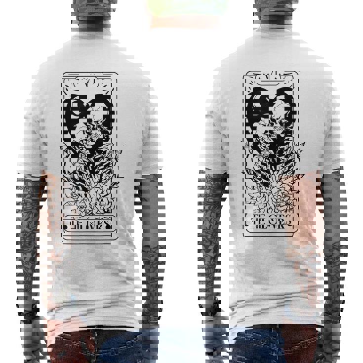 Vintage The Lovers Tarot Card Skeleton Skull Loves Tarot Men's T-shirt Back Print