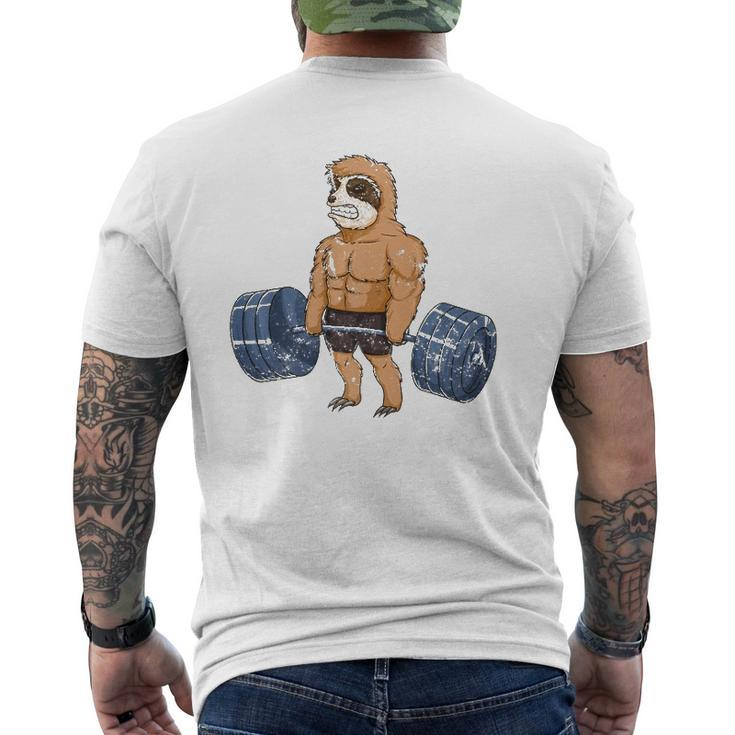 Vintage Sloth Weightlifting Bodybuilder Muscle Fitness Mens Back Print T-shirt