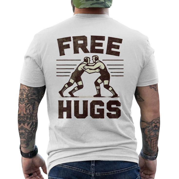 Vintage Wrestler Free Hugs Humor Wrestling Match Men's T-shirt Back Print