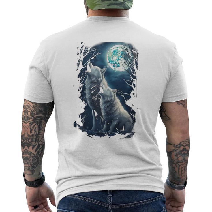 White Wolves Howling At Moon Vintage Wolf Lover Men's T-shirt Back Print