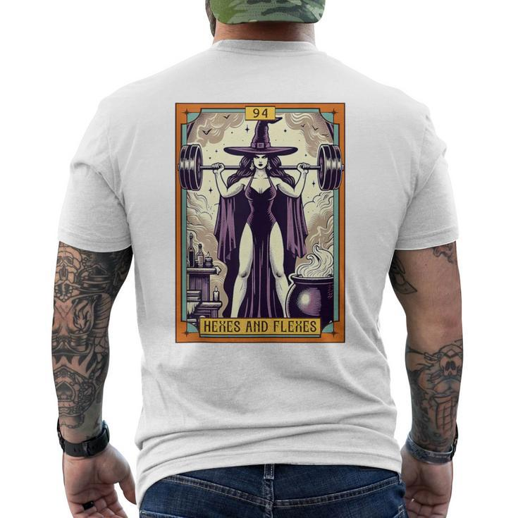 Witch Workout Fitness Deadlifting Hexes & Flexes Tarot Card Men's T-shirt Back Print