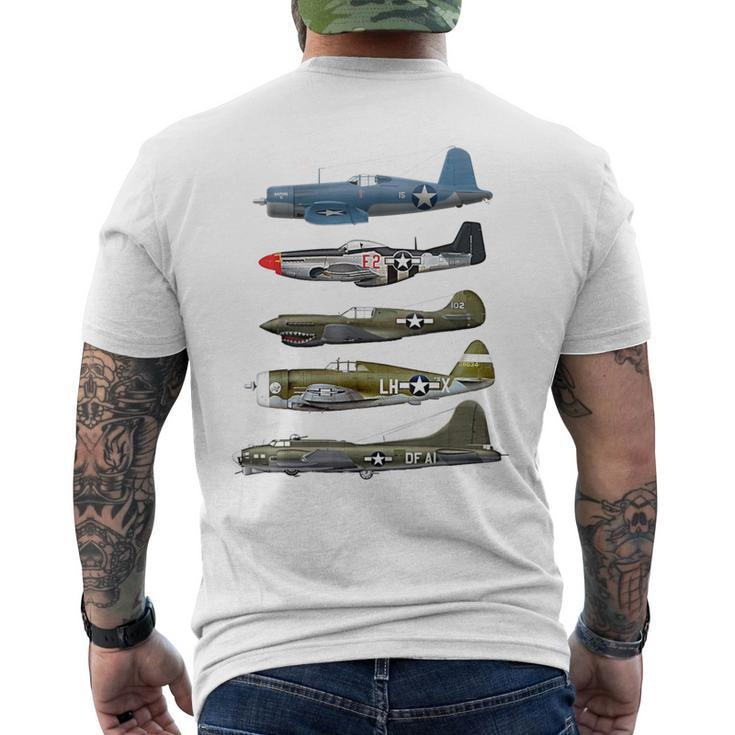 Ww2 Warplane B-17 P51 Mustang F4u Corsair P40 Warhawk Men's T-shirt Back Print