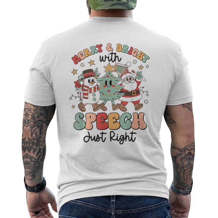 Xmas Speech Therapy Merry And Bright With Speech Just Right Men's T-shirt Back Print