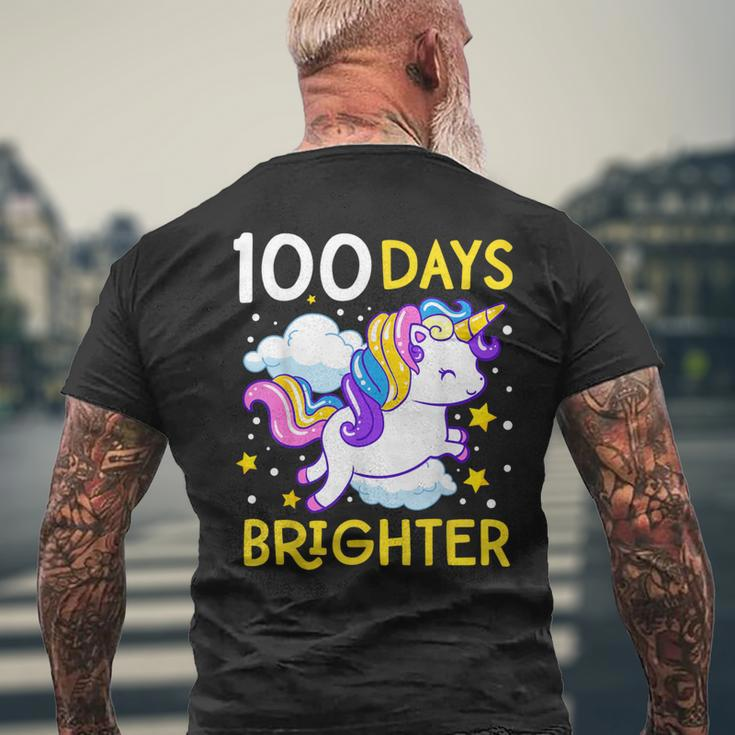 100Th Day Of School Unicorn 100 Days Brighter Kindergarten Men's T-shirt Back Print Gifts for Old Men
