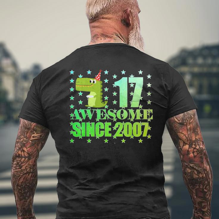 17 Year Old Boy DinosaurRex Awesome Since 2007 Birthday Men's T-shirt Back Print Gifts for Old Men