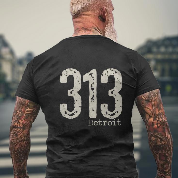 313 Detroit Area Code Mens Back Print T-shirt Gifts for Old Men