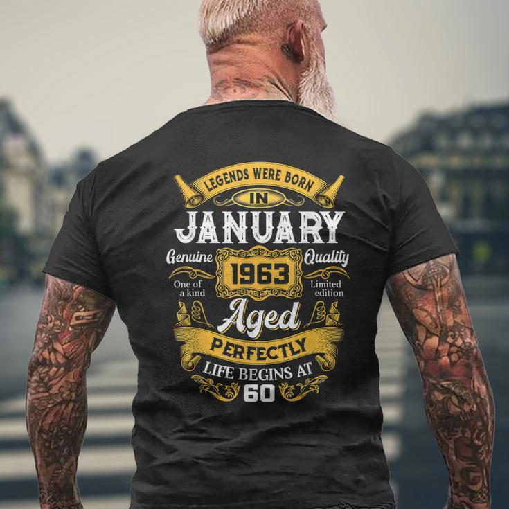 60 Years Old Legends Born In January 1963 60Th Bday Mens Back Print T-shirt Gifts for Old Men