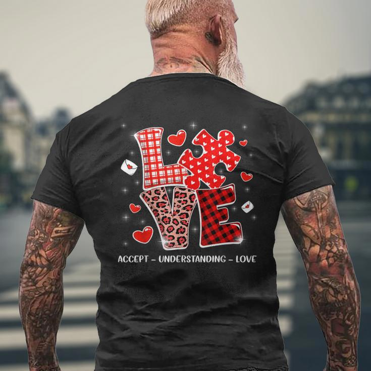 Accept Understand Love Autism Awareness Valentine's Day Men's T-shirt Back Print Gifts for Old Men