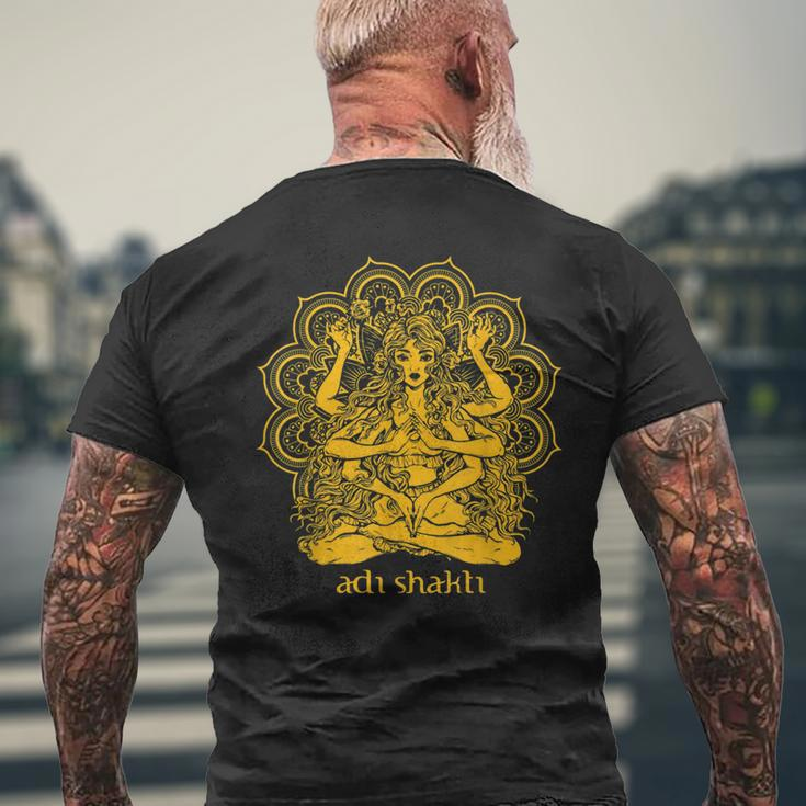 Adi Shakti Herren Kurzärmliges Herren-T-Kurzärmliges Herren-T-Shirt, Spirituelles Yoga Motiv Gold auf Schwarz Geschenke für alte Männer
