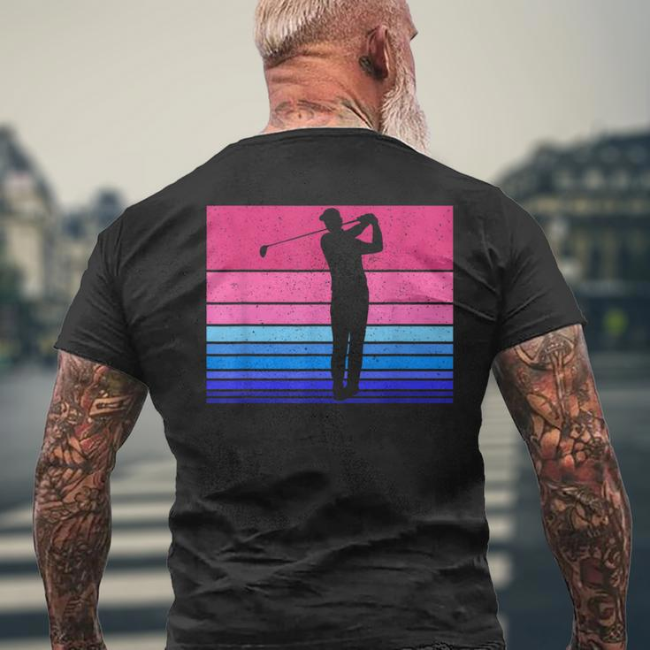 Adrette Retro Golfer Sonnenuntergang Pink Blau Golfer Ästhetischeibes T-Shirt mit Rückendruck Geschenke für alte Männer