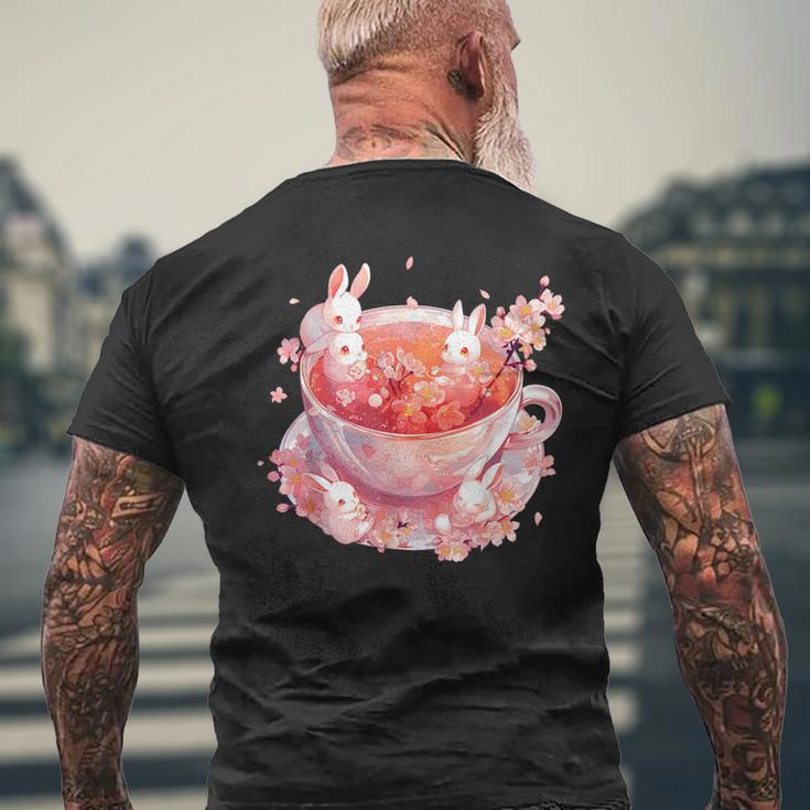 Aesthetic Cute Anime Kawaii Bunnies Tea Cherry Blossom Bunny Men's T-shirt Back Print Gifts for Old Men