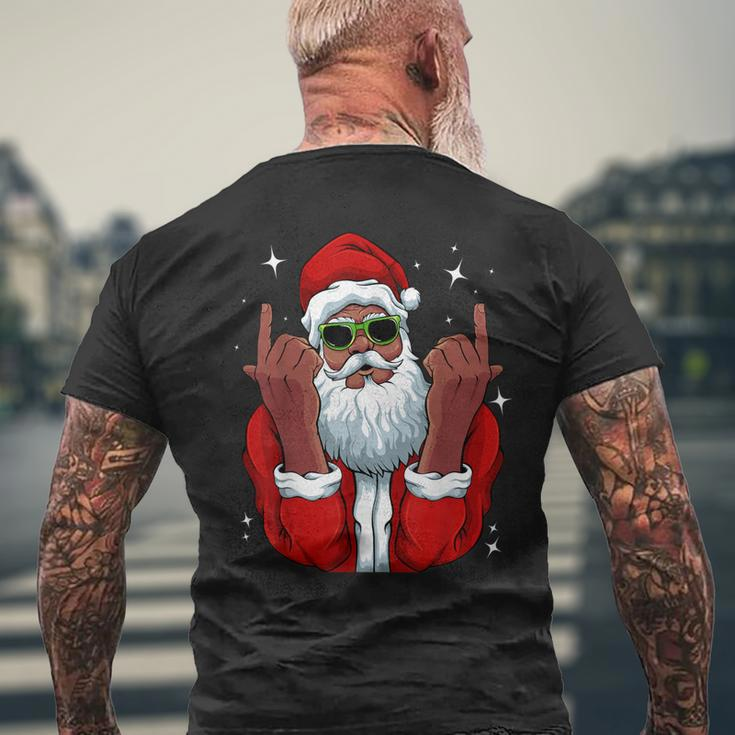 African American Santa Christmas Pajama Cool Black X-Mas Mens Back Print T-shirt Gifts for Old Men
