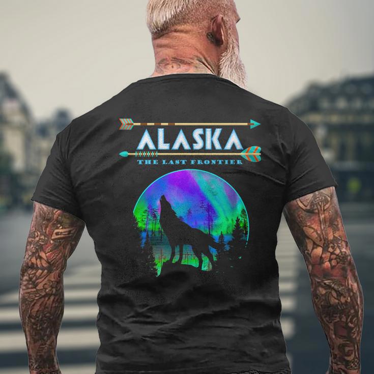 Alaskan Wolf Alaska State Pride Alaska Northern Lights Men's T-shirt Back Print Gifts for Old Men