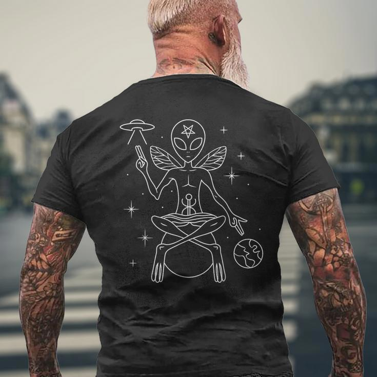 Alien Outer Space Man Satanic Baphomet With Pentagram & Ufo Men's T-shirt Back Print Gifts for Old Men