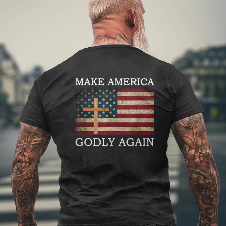 Make America Godly Again American Flag Shirt Mens Back Print T-shirt Gifts for Old Men