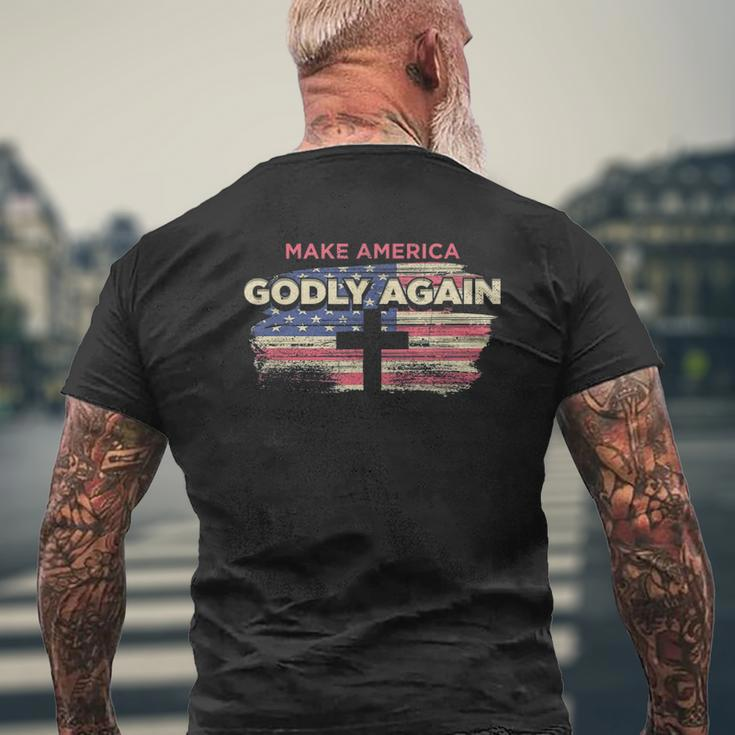 Make America Godly Again Retro Flag Mens Back Print T-shirt Gifts for Old Men