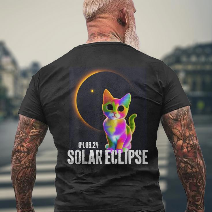 America Totality 04 08 24 Total Solar Eclipse 2024 Cute Cat Men's T-shirt Back Print Gifts for Old Men