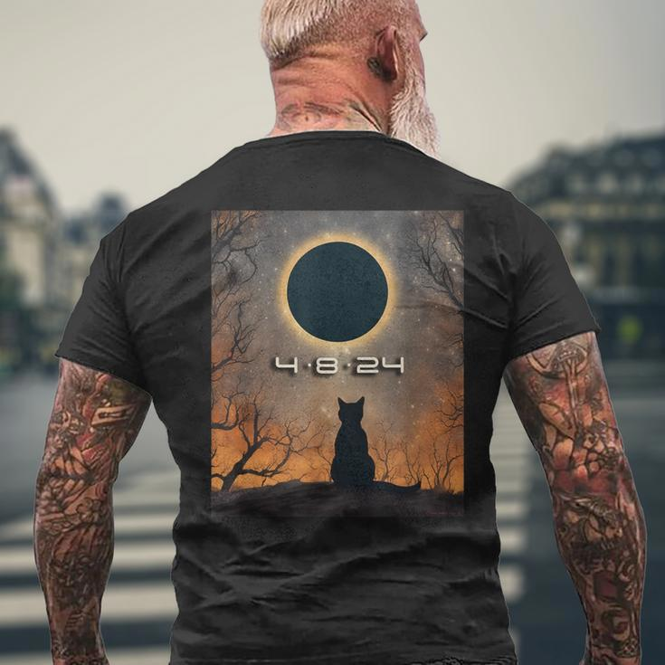 America Totality 4-8-2024 Cat Watching Total Solar Eclipse Men's T-shirt Back Print Gifts for Old Men