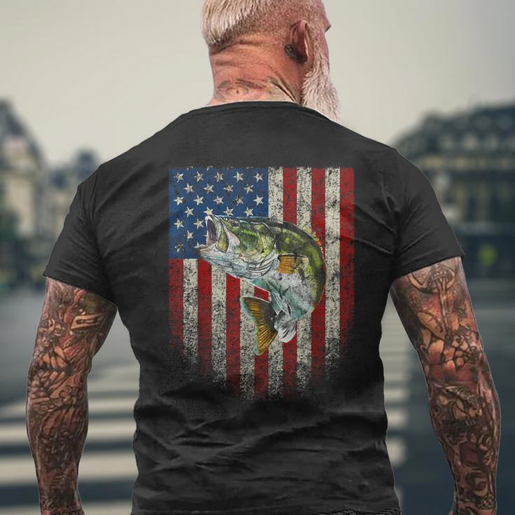 American Flag Bass Fishing Fishermen Usa Patriotic Men's T-shirt Back Print Gifts for Old Men