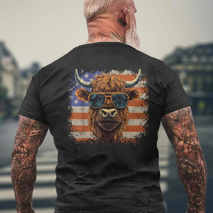 American Flag Highland Cow-Fourth Of July Cow Lover Cool Men's T-shirt Back Print Gifts for Old Men