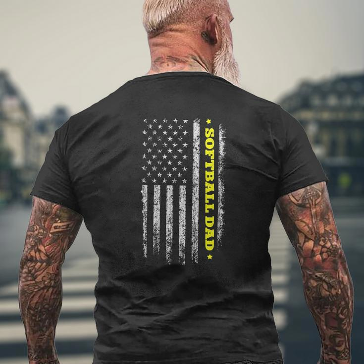 American Flag Softball Dad Father's Day Independence Day Mens Back Print T-shirt Gifts for Old Men