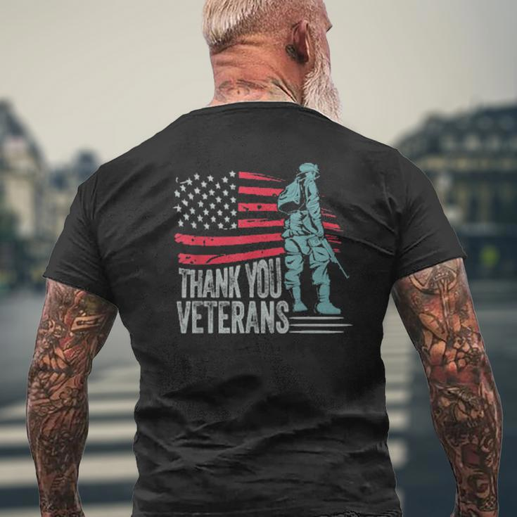 American Flag Thank You Veterans Proud Veteran Mens Back Print T-shirt Gifts for Old Men
