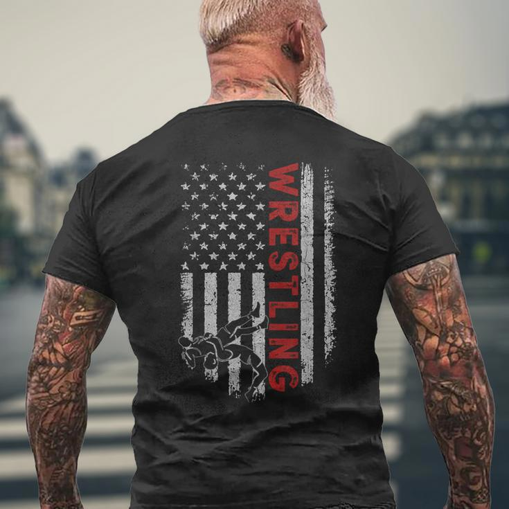 American Wrestling Apparel Us Flag Wrestling For Wresters Men's T-shirt Back Print Gifts for Old Men