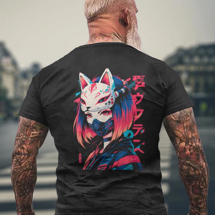 Anime Manga Cyberpunk Aesthetic Techwear Harajuku Kitsune T-Shirt mit Rückendruck Geschenke für alte Männer