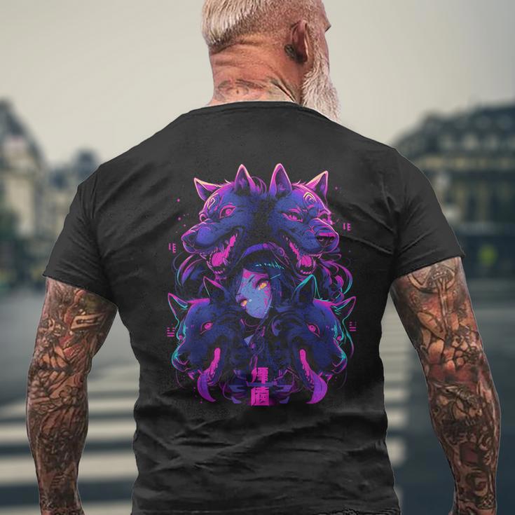 Anime Manga Cyberpunk Aesthetic Techwear Harajuku Wolf T-Shirt mit Rückendruck Geschenke für alte Männer