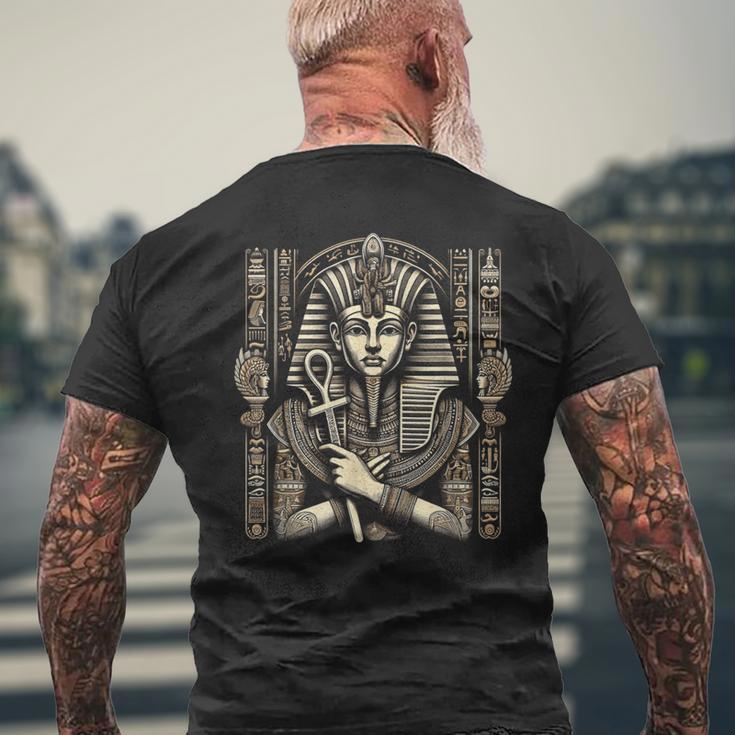 Antiker Ägyptischer Pharao Mit Ankh Und Kopfschmuck T-Shirt mit Rückendruck Geschenke für alte Männer