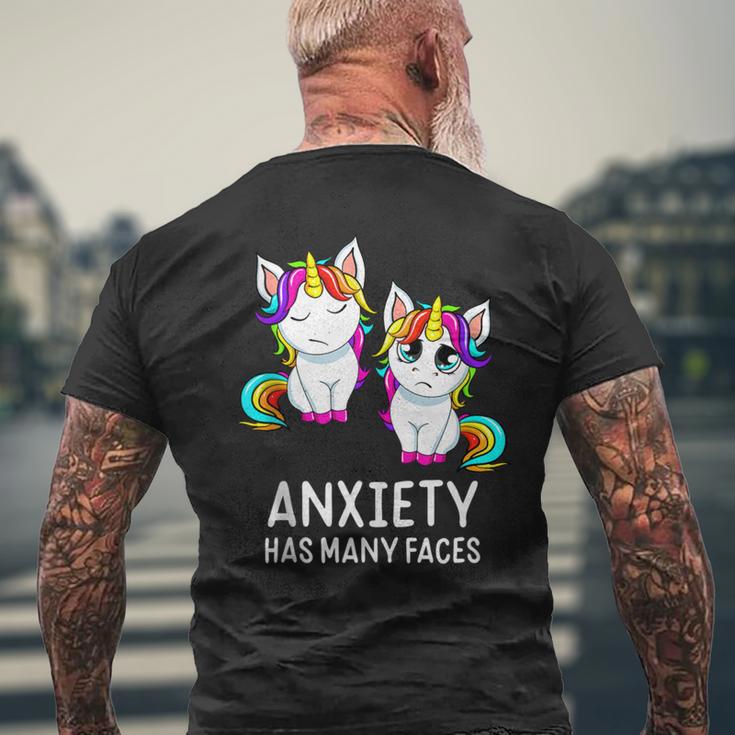 Anxiety Has Many Faces Unicorn Anxiety Has Many Faces Men's T-shirt Back Print Gifts for Old Men