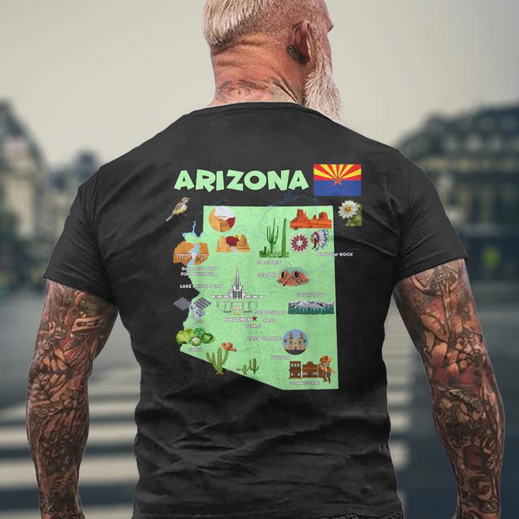 Arizona State Map Us Tourist Attractions Cities Flag Men's T-shirt Back Print Gifts for Old Men