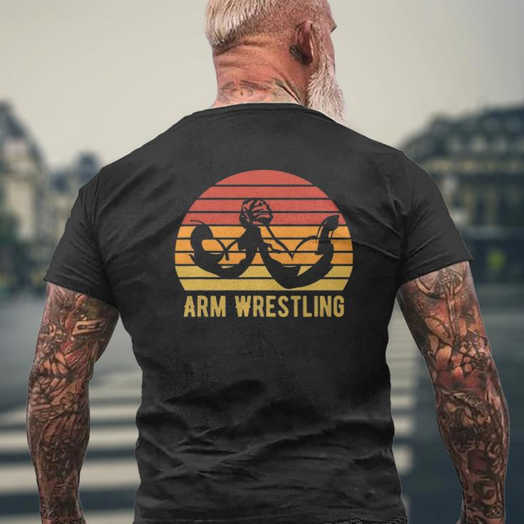 Arm Wrestling Retro Vintage Arm Wrestling Game Lovers Mens Back Print T-shirt Gifts for Old Men