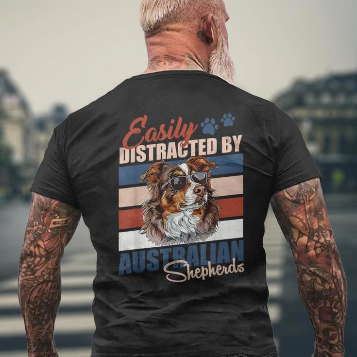 Aussie Easily Distracted By Australian Shepherds Vintage Men's T-shirt Back Print Gifts for Old Men